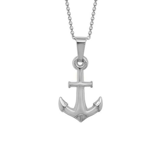 Maharaja Collection Sterling Silver Anchor Pendant on Rhodium Plated Cable Chain (0.7mm)