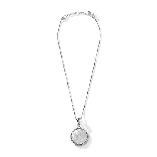 JAI Sterling Silver Hammered Reversible Disk Pendant with 1.6mm Box Chain Necklace, Size 18+2"L