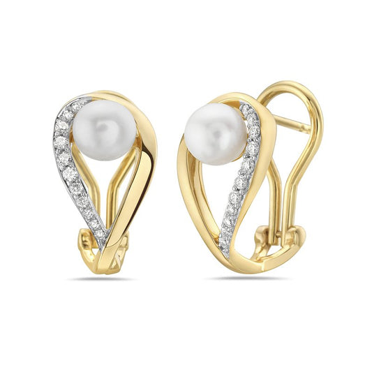 Maharaja Collection Round Diamond and Pearl Drop Earrings in 14K Yellow Gold (3.20ctw)