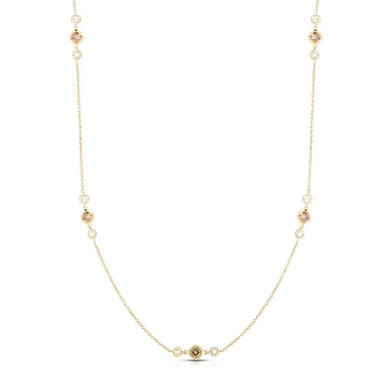 Maharaja Collection Fancy Color Necklace with Station Stones and Diamond Accents in 14K Yellow Gold (1.69ctw)