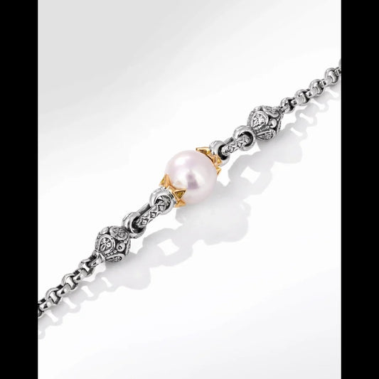 Maharaja Collection Muse Collection Pearl 2-Unit Necklace in Silver and Gold