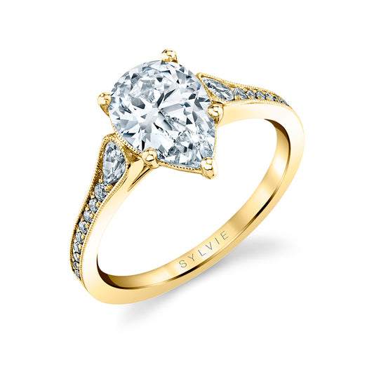 Maharaja Collection Pear Cut Natural Diamond Classic Engagement Ring in 14K Yellow Gold (2.32ctw)