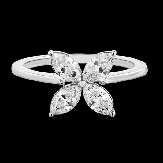 Maharaja Collection Marquise Diamond Flower Ring in 14K White Gold (0.25tdw)