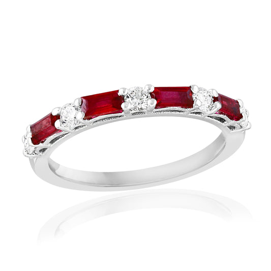 Maharaja Collection Ruby and Round Diamond Ring in 14K White Gold (0.78ctw)