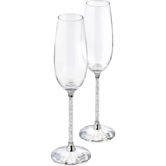 Maharaja Collection Swarovski Crystalline Toasting Flutes with Clear Crystals Set of 2