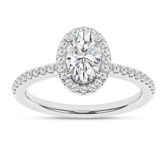 Maharaja Collection Oval Halo Lab Grown Diamond Engagement Ring in 14K White Gold (1.26tdw)