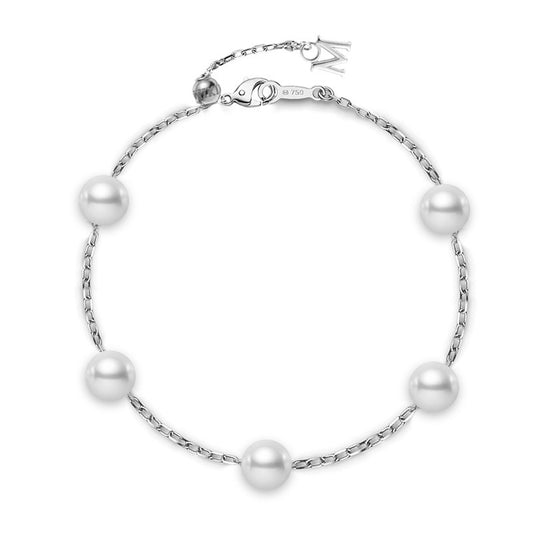 Maharaja Collection Pearl Chain Bracelet with Round Pearls in 18K White Gold (0.85tcw)