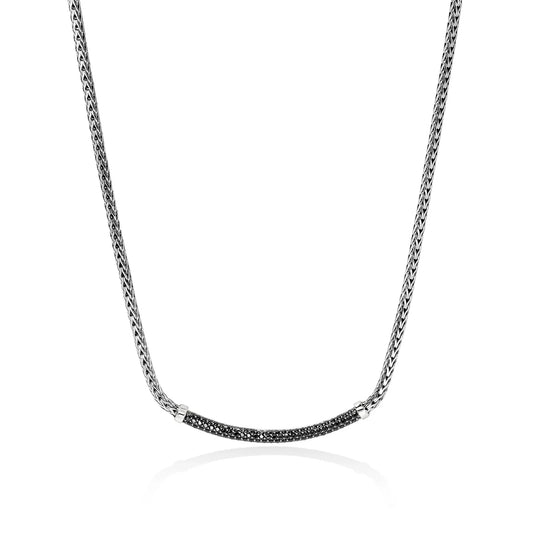 Essentials 2.5mm Mini Chain Necklace with Treated Black Sapphire, Size 16-18 Adjustable in Silver