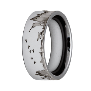 Maharaja Collection 8mm Tungsten Flat Polish Band with Deep Hunting Engravings in Tungsten