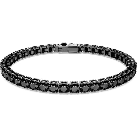 Maharaja Collection Round Black Swarovski Matrix Tennis Bracelet in Ruthenium Plated (L)