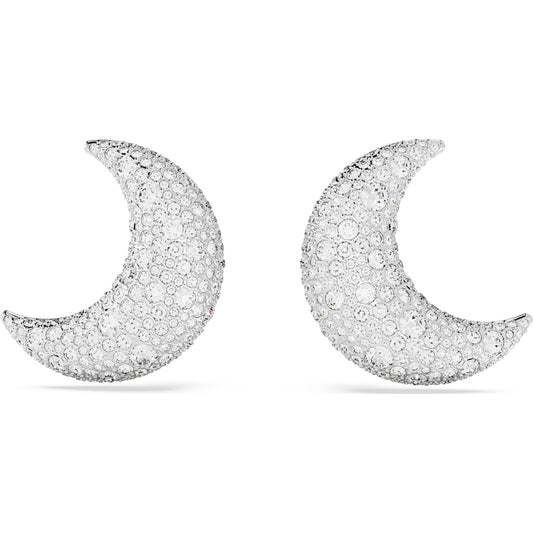 Maharaja Collection Moon Shape Swarovski Luna Clip Earrings in Rhodium Plated