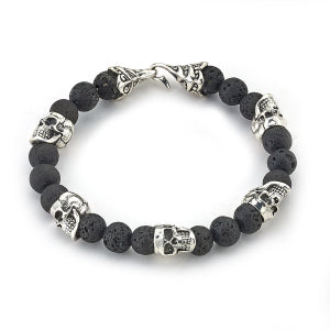 Maharaja Collection Skull Head and Lava Beaded Bracelet in Sterling Silver