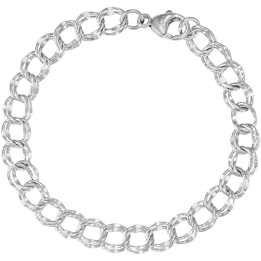 Maharaja Collection Large Double Link Dapped Curb Classic Bracelet in Sterling Silver