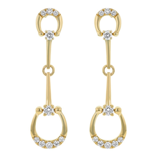 Maharaja Collection Horse Bit Diamond Earrings with White Round Diamonds in 14K Yellow Gold (0.70ctw)
