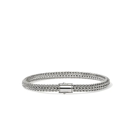 Icon Silver 5mm Extra Small Bracelet with Pusher Clasp with Black Rhodium, Size UL