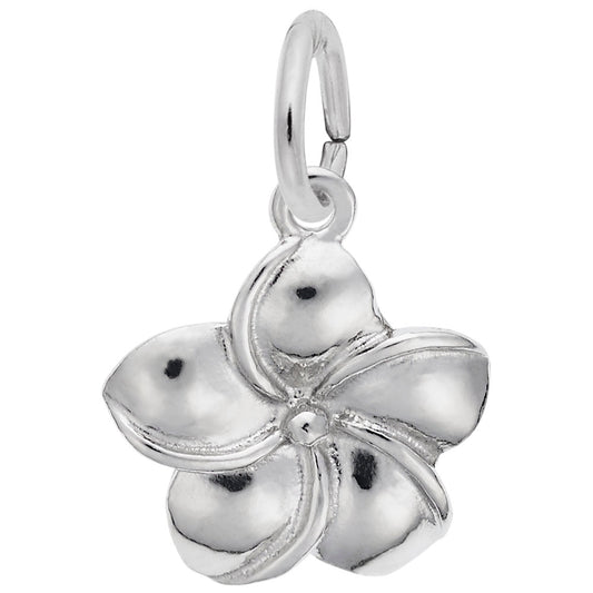 Maharaja Collection Plumeria Flower Charm Pendant Necklace in Sterling Silver