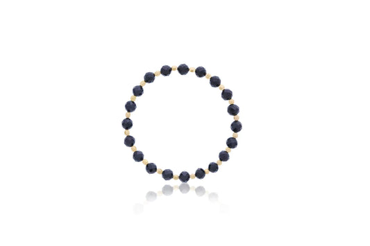Maharaja Collection Round Black Agate Beaded Bracelet in Gold Filled