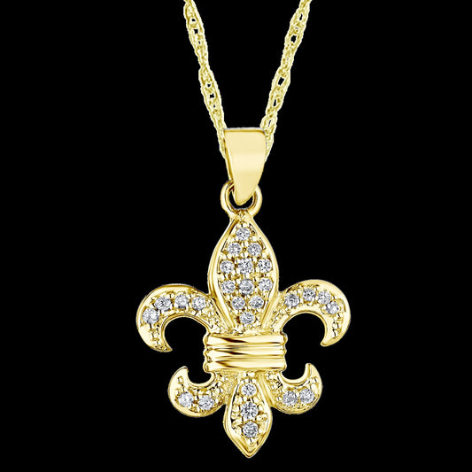 Maharaja Collection Fleur de Lis Diamond Pendant Necklace in 14K Yellow Gold (0.30ctw)