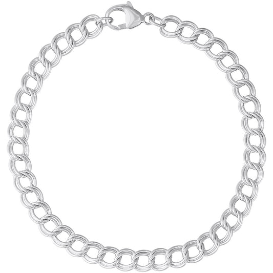 Maharaja Collection Double Link Dapped Curb Bracelet in Sterling Silver