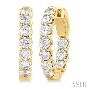 Maharaja Collection 2ctw Diamond In/Out Hoop Earrings in 14K Yellow Gold (2ctw)