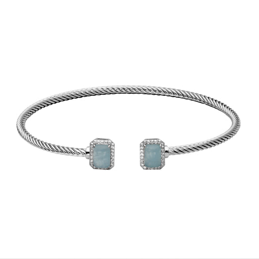 Maharaja Collection Oval Aquamarine and White Topaz Cuff Bracelet in Sterling Silver