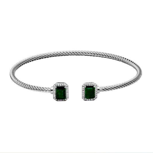 Maharaja Collection Oval Dyed Green Corundum and White Topaz Cuff Bracelet in Sterling Silver