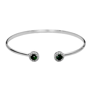 Maharaja Collection Round Dyed Green Corundum and White Topaz Cuff Bracelet in Sterling Silver