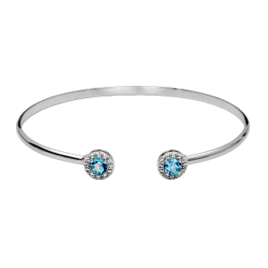 Maharaja Collection Round London Blue and White Topaz Cuff Bracelet in Sterling Silver