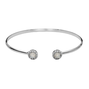 Maharaja Collection Round Blue Rainbow Moonstone and White Topaz Cuff Bracelet in Sterling Silver