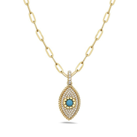 Maharaja Collection Round Diamond and Turquoise Necklace in 14K Yellow Gold (0.29ctw)