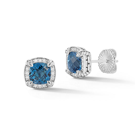 Maharaja Collection Square London Blue Topaz Stud Earrings in Sterling Silver (0.1ct)