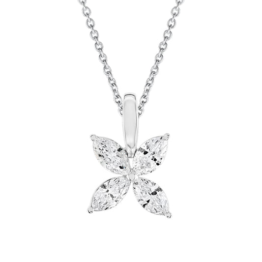 Maharaja Collection Marquise Diamond Flower Necklace in 14K White Gold (1.00ctw)