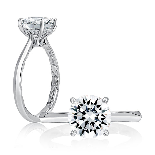 Maharaja Collection Round Semi-Mount Engagement Ring with Surprise Diamonds in 14K White Gold (2.11ct)