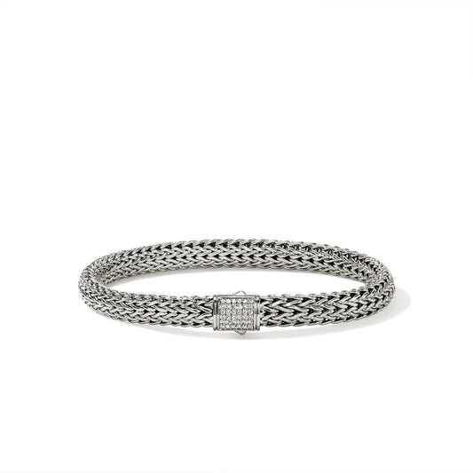Icon Silver Diamond Pave Small Bracelet with Pusher Clasp (0.18ct)
