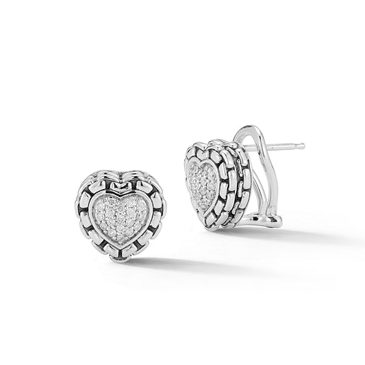 Maharaja Collection Heart Box Chain Diamond Drop Earrings in Sterling Silver (0.23ct)