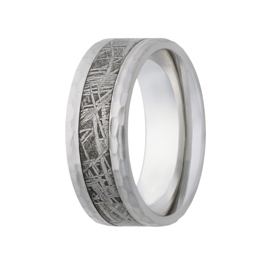 Maharaja Collection Cobalt Hammered Band with Meteorite Center Inlay (8mm)