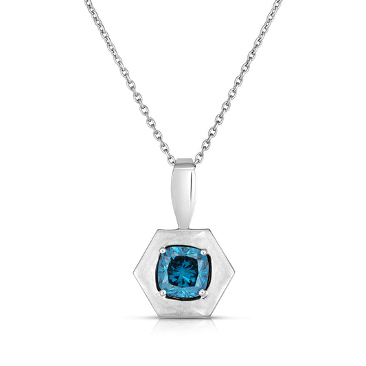 Maharaja Collection Cushion Cut Fancy Color Diamond Pendant Necklace in 14K White Gold (0.80ct)