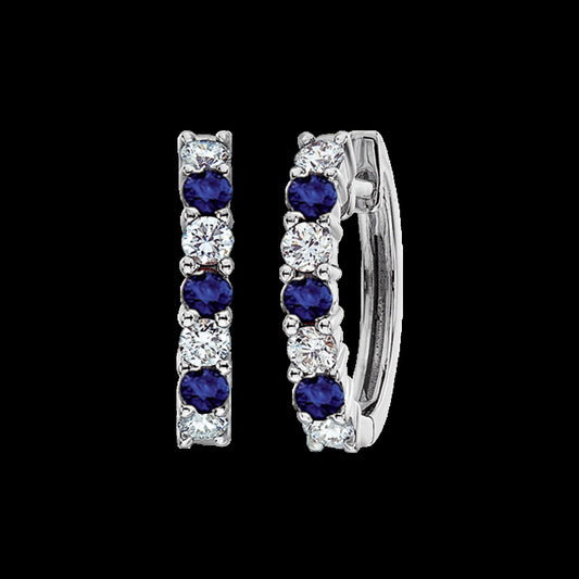 Maharaja Collection Diamond and Sapphire Huggie Earrings in 14K White Gold (0.50 tw)