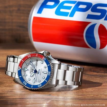 Maharaja Collection 38mm Silver Seiko 5 Sports Limited Edition Pepsi Automatic Watch in Stainless Steel