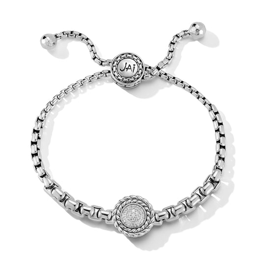 Maharaja Collection Diamond Adjustable Box Chain Slider Bracelet in Sterling Silver