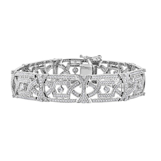 Maharaja Collection Vintage Filagree Bracelet with 3.57ct Total Diamond Weight in 14K White Gold (3.57tdw)