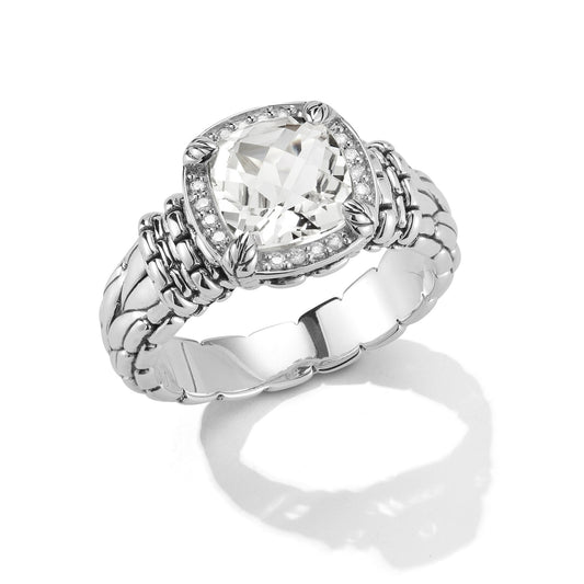 Maharaja Collection Cushion White Topaz and Diamond Ring in Sterling Silver (0.06ct)