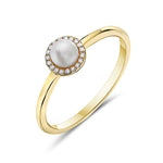 Maharaja Collection Round Diamond and Pearl Halo Ring in 14K Yellow Gold (0.05ctw)