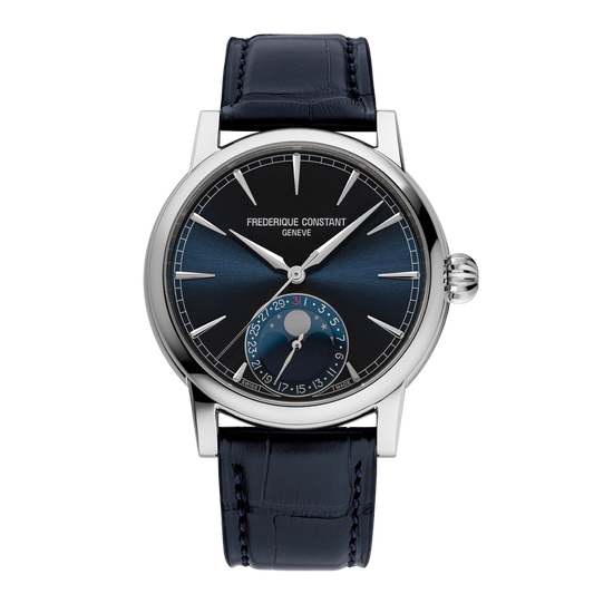 Maharaja Collection 40mm Blue Classic Moon Phase Date Automatic Watch with Alligator Strap in Stainless Steel
