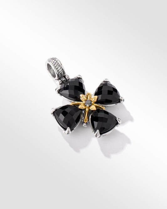 Maharaja Collection Prism Cross Pendant With Black Onyx and Black Diamond in Sterling Silver and 18K Yellow Gold