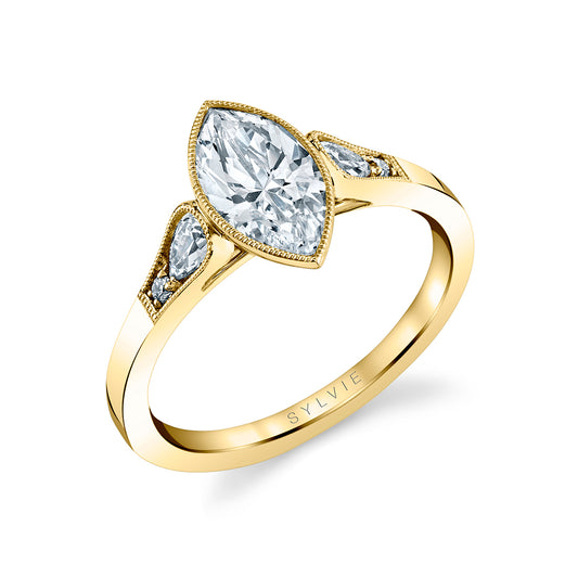 Maharaja Collection Marquise Diamond Cathedral Semi-Mount Engagement Ring in 14K Yellow Gold (2ct Marquise)