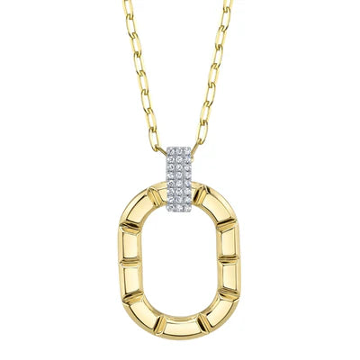 Maharaja Collection Oval Geo Cut Paper Link Necklace with 0.06ctw Diamonds in 14K Yellow Gold