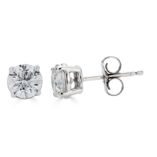 Maharaja Collection Round Diamond Prong Set Stud Earrings in 14K White Gold (1.00ct)