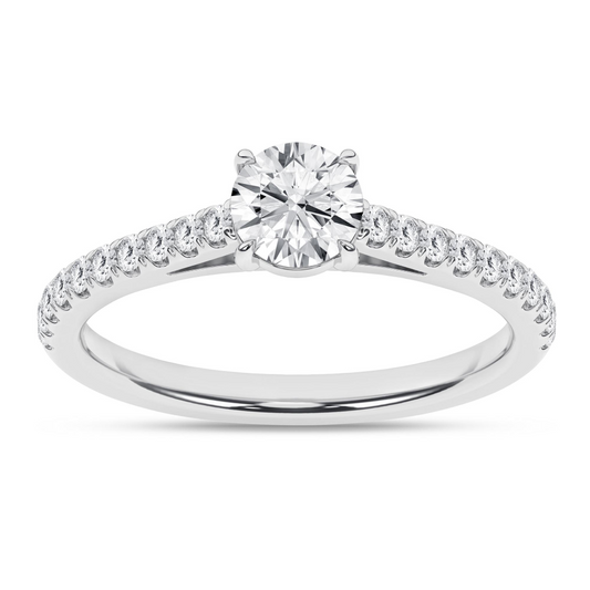 Maharaja Collection Round and Diamond Accent Lab Grown Solitaire Engagement Ring in 14K White Gold (1.25ctw)