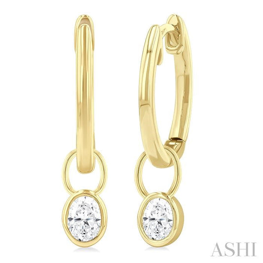 Maharaja Collection Oval Shape Bezel Set Diamond Huggie Fashion Earrings in 14K Yellow Gold (0.30ctw)